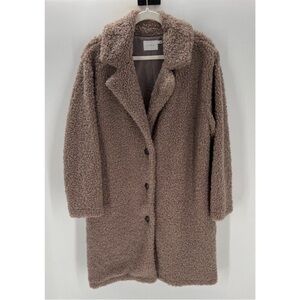 Lush Womens Mocha Brown Jacket Faux Shearling L Soft 100% Polyester Long Sleeve